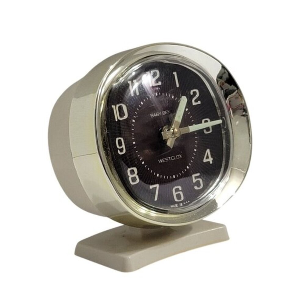 Vintage Westclox Baby Ben Alarm Clock Chrome Finish Off-White Base Retro Decor - Picture 2 of 5